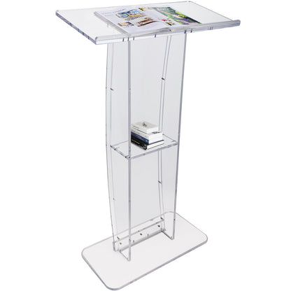 Clear Acrylic Podium Stand with Storage, 1.19m Tall for Church or Office Use