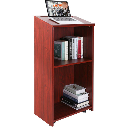 VEVOR Podium Stand, 47 in Hostess Stand with 4 Rolling Wheels, Wood Podium with