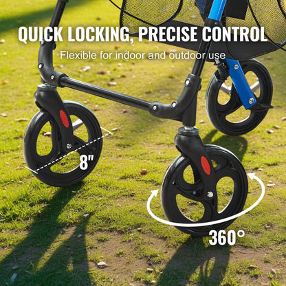 Rollator Walker for Seniors and Adult, Lightweight Aluminum Foldable Rolling Walker with Adjustable Seat and Handle, Out