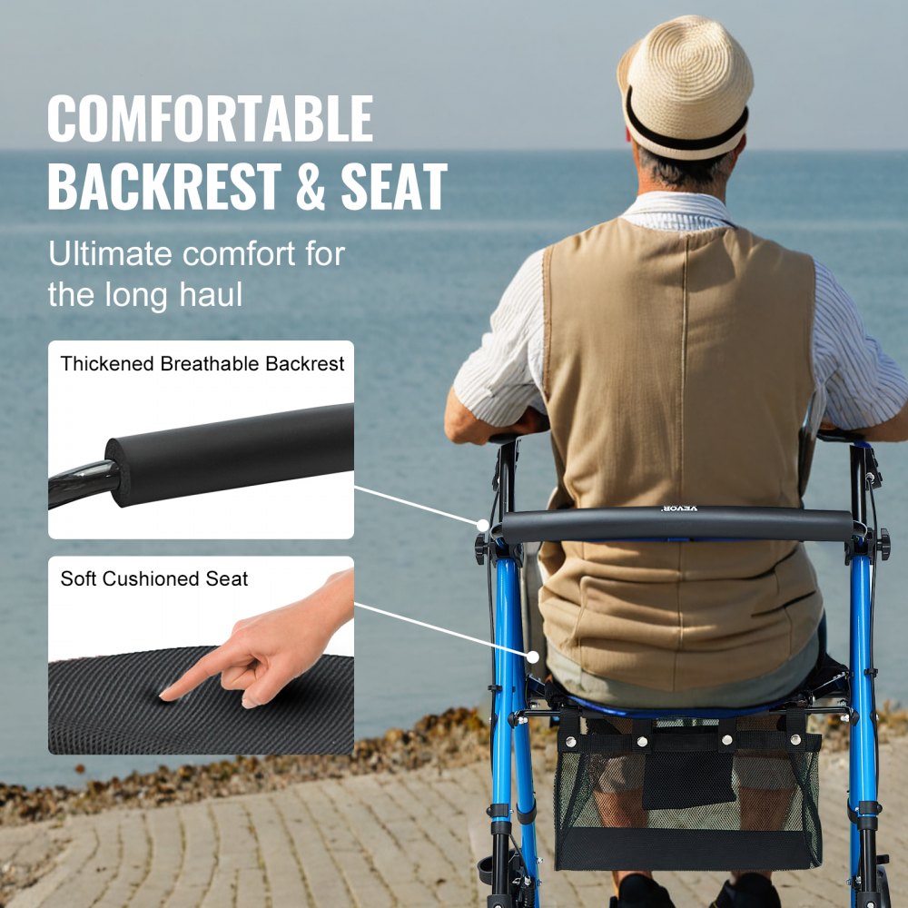 Rollator Walker for Seniors and Adult, Lightweight Aluminum Foldable Rolling Walker with Adjustable Seat and Handle, Out