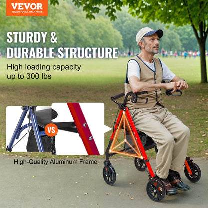 Lightweight Aluminum Rollator Walker with Adjustable Seat & 8" Wheels, 136 kg Capacity