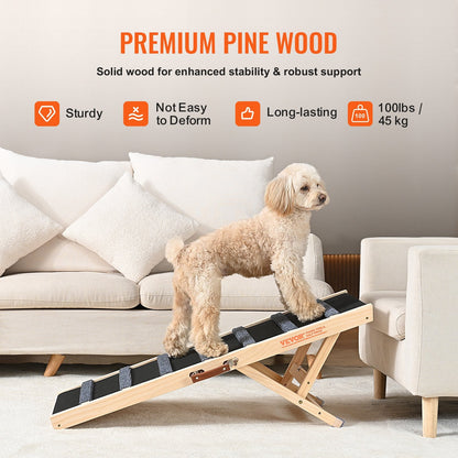 Foldable Wooden Pet Ramp, Adjustable Height 38-56cm, for Dogs & Cats, 1m Long