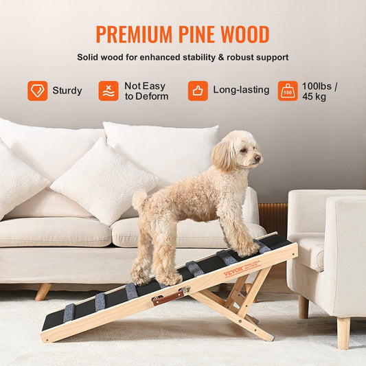 Foldable Wooden Pet Ramp, Adjustable Height 38-56cm, for Dogs & Cats, 1m Long