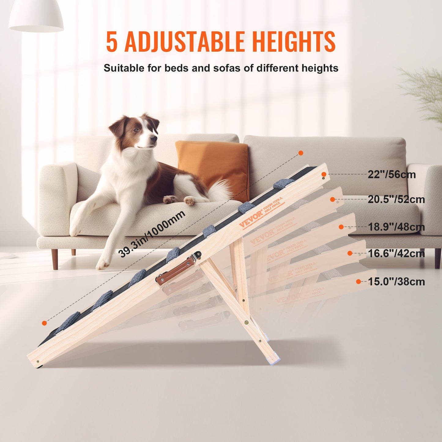 VEVOR Dog Ramp, Folding Pet Ramp for Bed, Adjustable Dog Ramp for Small, Large,