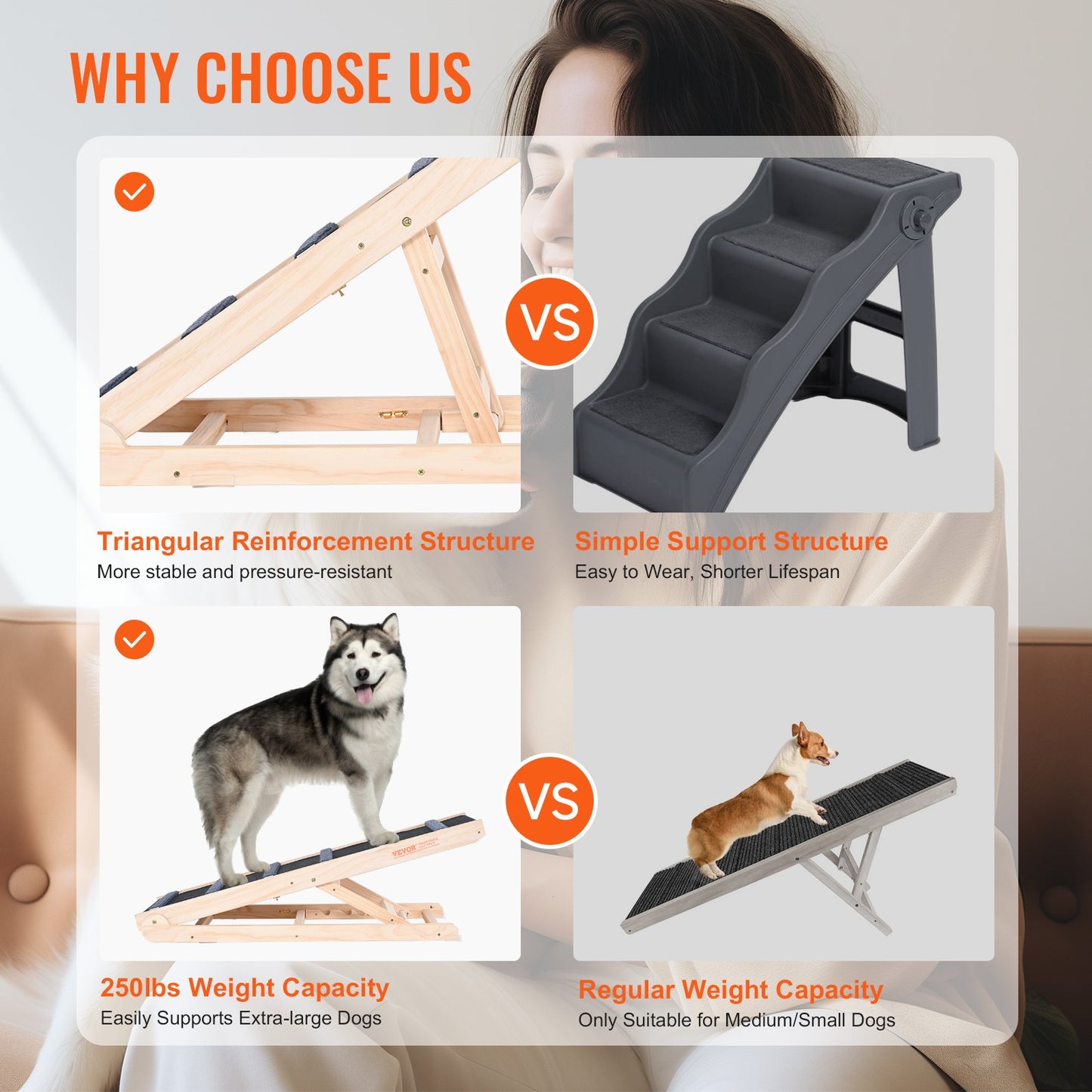 VEVOR Dog Ramp, Folding Pet Ramp for Bed, Adjustable Dog Ramp for Small, Large,