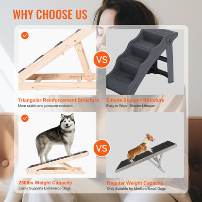 VEVOR Dog Ramp, Folding Pet Ramp for Bed, Adjustable Dog Ramp for Small, Large,