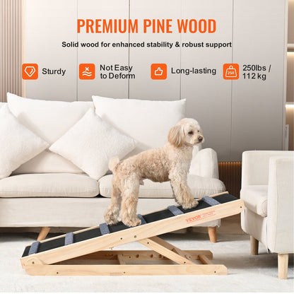 Folding Wooden Pet Ramp, Adjustable Height, for Beds, Cars, and Sofas