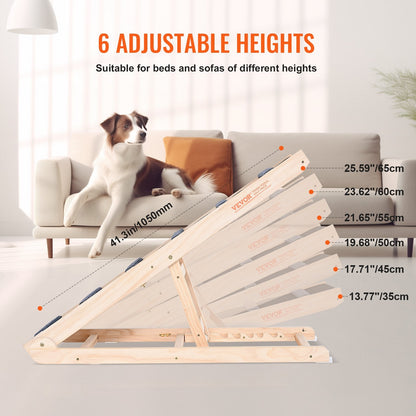 Folding Wooden Pet Ramp, Adjustable Height, for Beds, Cars, and Sofas