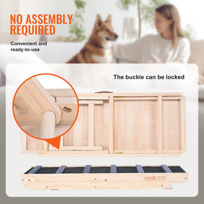Folding Wooden Pet Ramp, Adjustable Height, for Beds, Cars, and Sofas