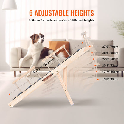 Adjustable Folding Pet Ramp for Beds & Sofas, 1.2m Long, 6-Level Height