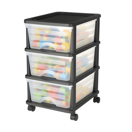 Plastic Storage Drawers Cart 3 Drawers Rolling Storage Organizer w/ Wheels