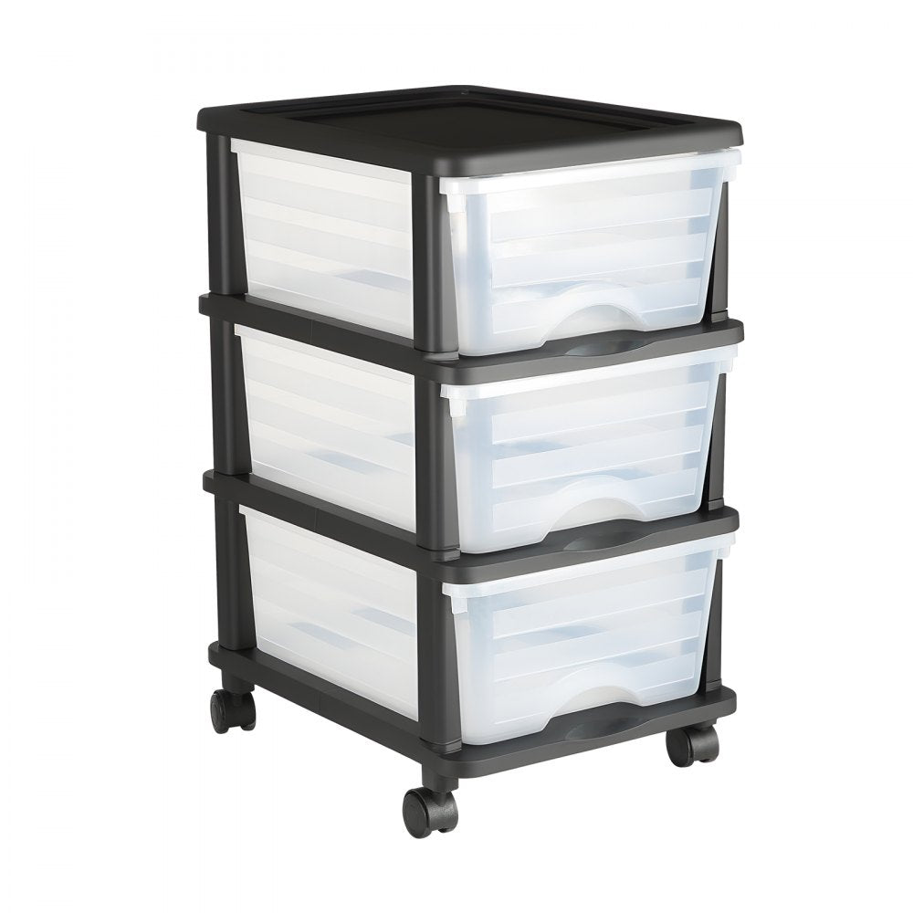 Plastic Storage Drawers Cart 3 Drawers Rolling Storage Organizer w/ Wheels