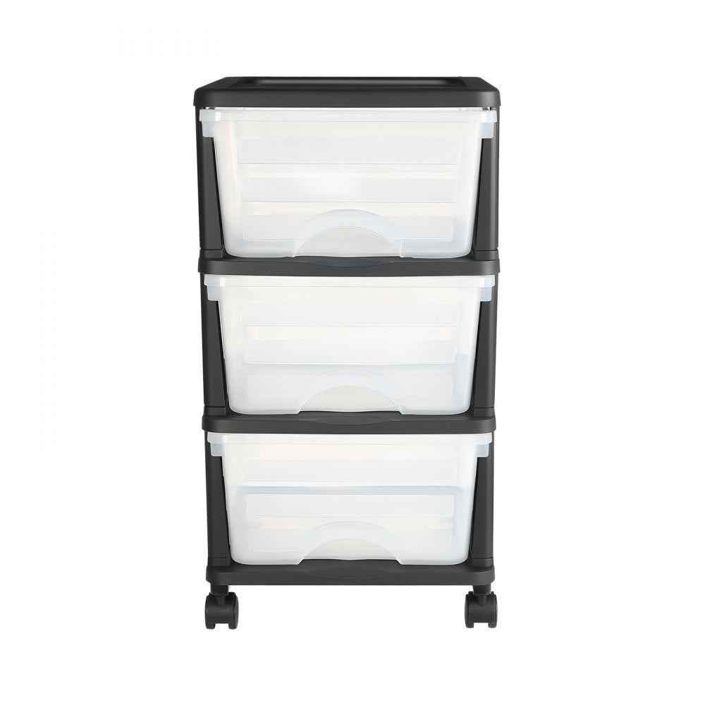 Plastic Storage Drawers Cart 3 Drawers Rolling Storage Organizer w/ Wheels