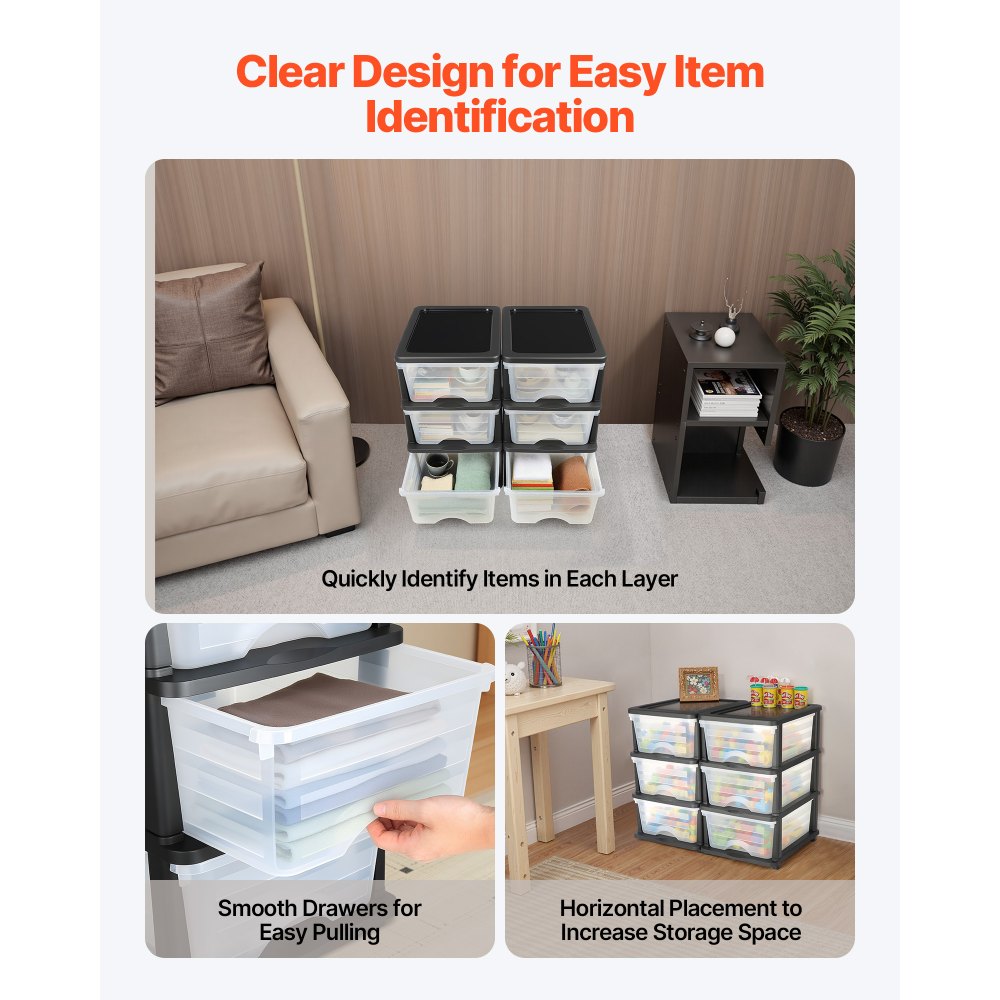 2 Pack Plastic Storage Drawers Storage Dresser Organizer Bins 6 Drawers