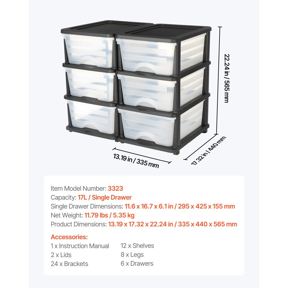 2 Pack Plastic Storage Drawers Storage Dresser Organizer Bins 6 Drawers