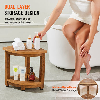 Corner Shower Bench with Storage Shelf, 0.43m Height, Faux Wood Grain, 158kg Capacity
