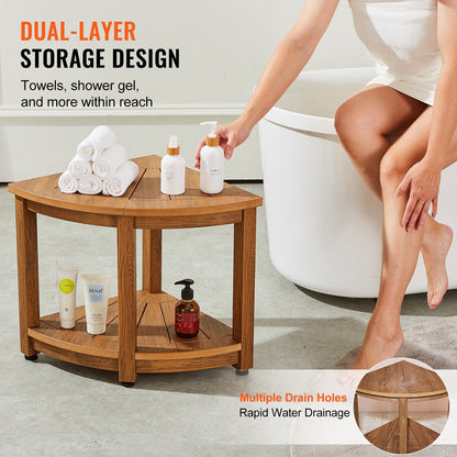 Corner Shower Bench with Storage Shelf, Water Resistant, 0.47m Height, 159kg Capacity