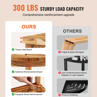 VEVOR Corner Teak Shower Bench, 17" Height 12" Radius, 100% Teak Wood Corner Shower