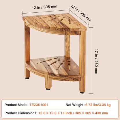 VEVOR Corner Teak Shower Bench, 17" Height 12" Radius, 100% Teak Wood Corner Shower