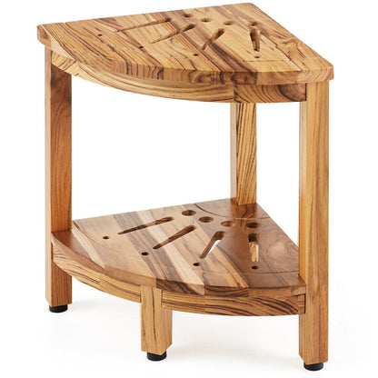 Teak Wood Shower Bench, 0.43m, Mold-Resistant, 136kg Capacity with Storage Shelf