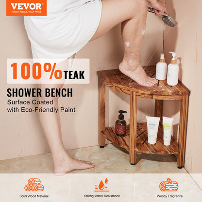 VEVOR Corner Teak Shower Bench, 18.5" Height 15.5" Radius, 100% Teak Wood Corner