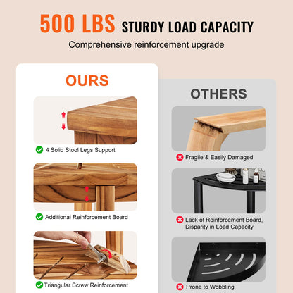 VEVOR Corner Teak Shower Bench, 18.5" Height 15.5" Radius, 100% Teak Wood Corner