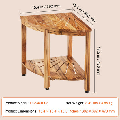 VEVOR Corner Teak Shower Bench, 18.5" Height 15.5" Radius, 100% Teak Wood Corner