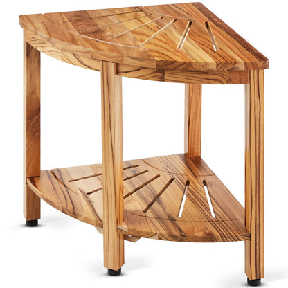 VEVOR Corner Teak Shower Bench, 18.5" Height 15.5" Radius, 100% Teak Wood Corner