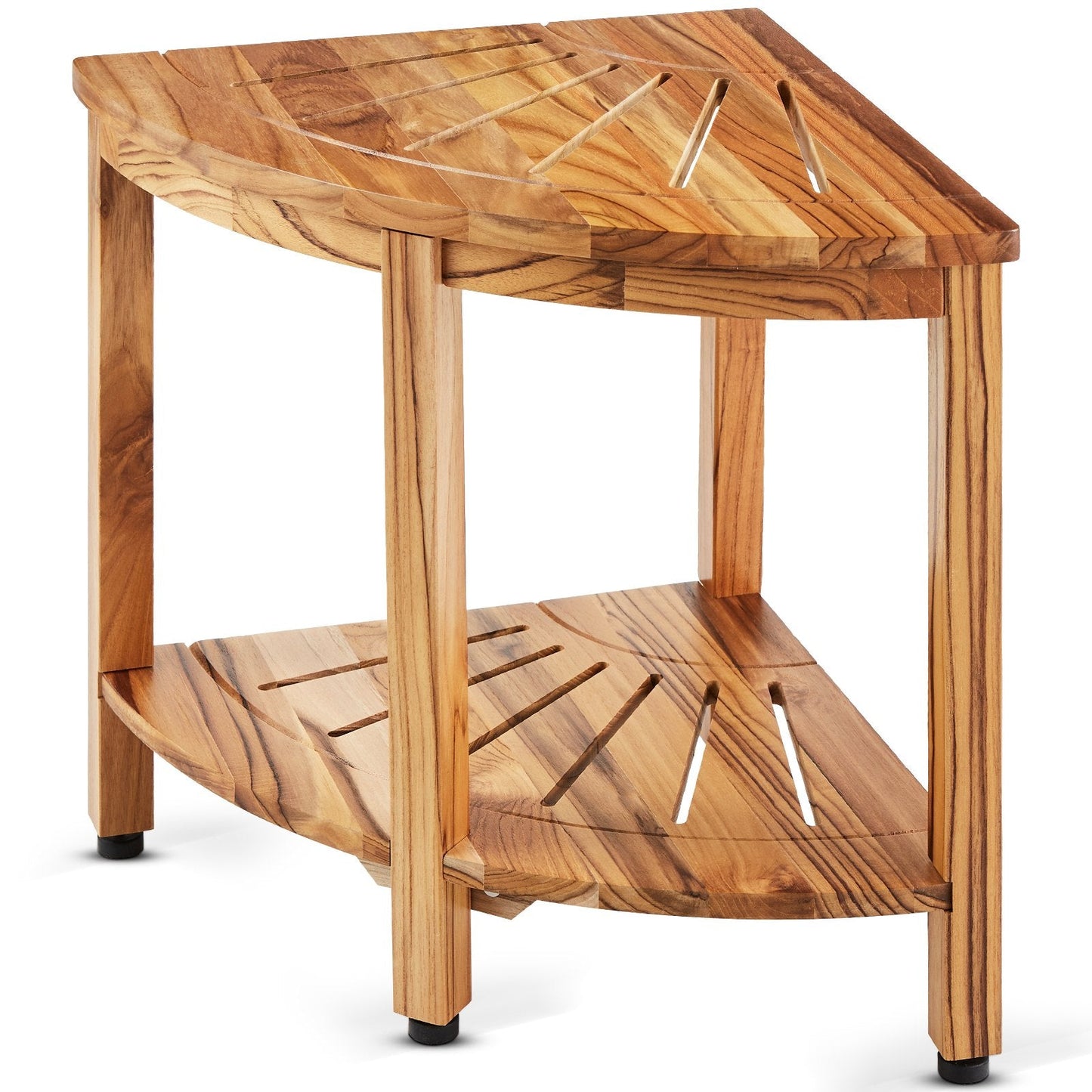Corner Teak Shower Bench with Storage Shelf - 47cm Height, 39cm Radius, 3.85kg