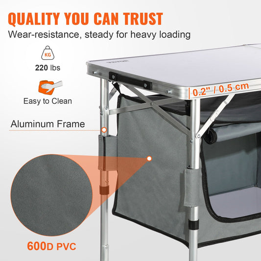 Portable Folding Camping Kitchen Table with Adjustable Heights and Carry Bag