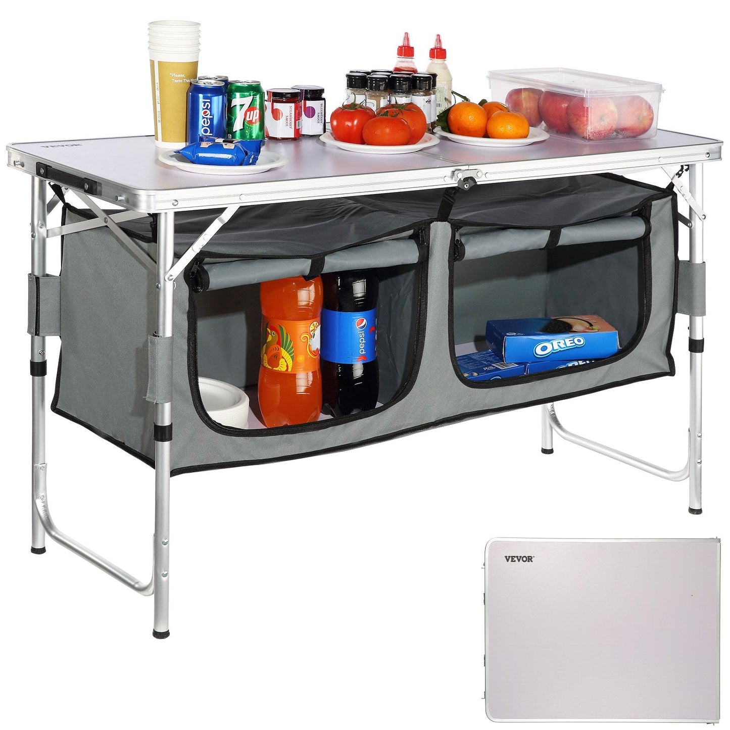 Portable Folding Camping Kitchen Table with Adjustable Heights and Carry Bag