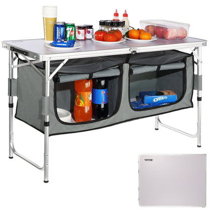 Portable Folding Camping Kitchen Table with Adjustable Heights and Carry Bag