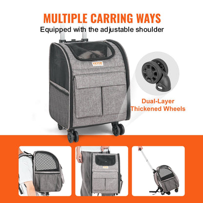 Rolling Pet Carrier with Wheels and Handle, Grey, 8.1 kg Capacity, 0.42m Size