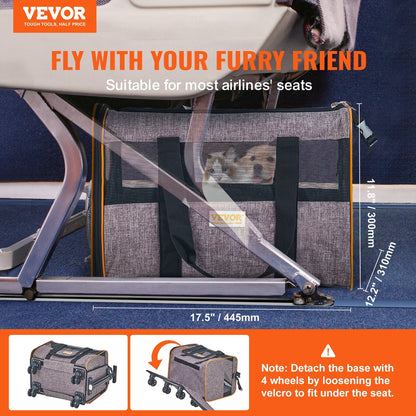 Rolling Cat Carrier with Wheels, Airline Approved, 10 kg Capacity, Grey