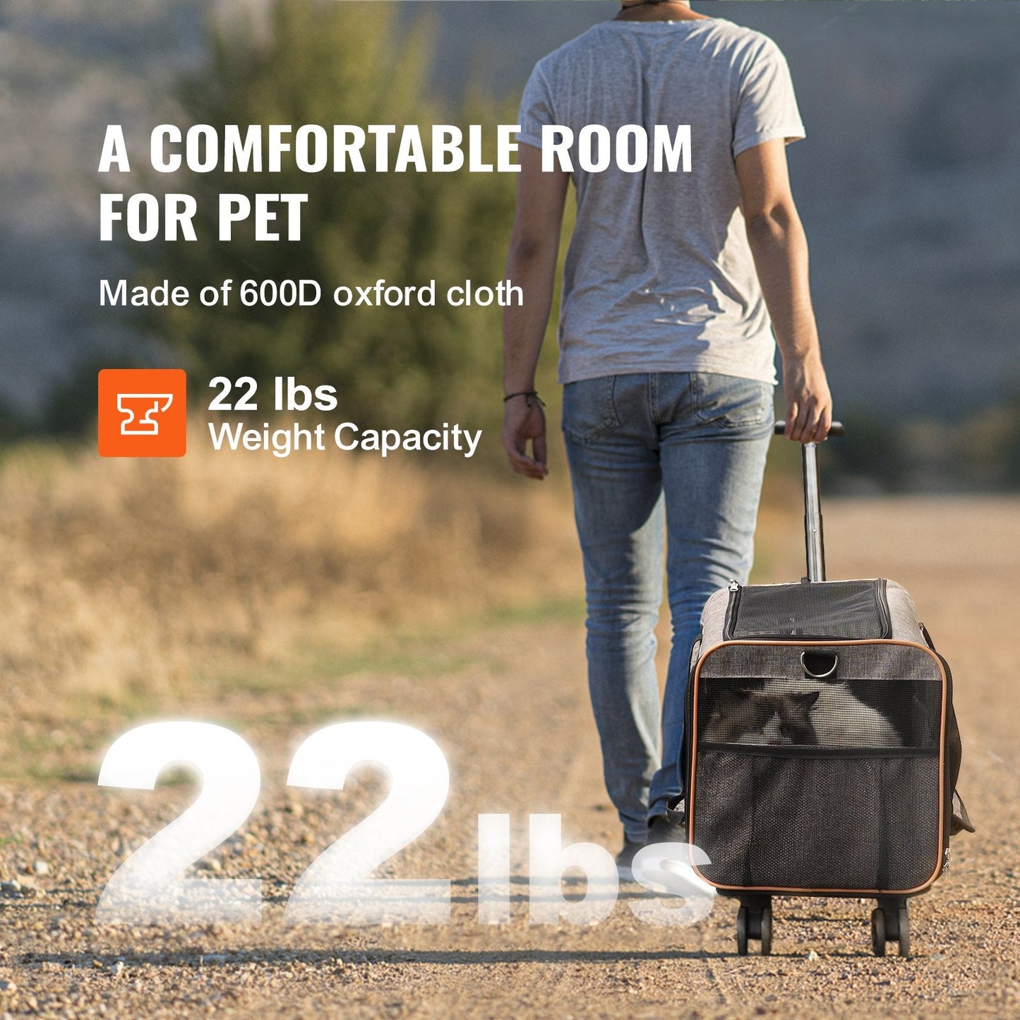 Rolling Cat Carrier with Wheels, Airline Approved, 10 kg Capacity, Grey