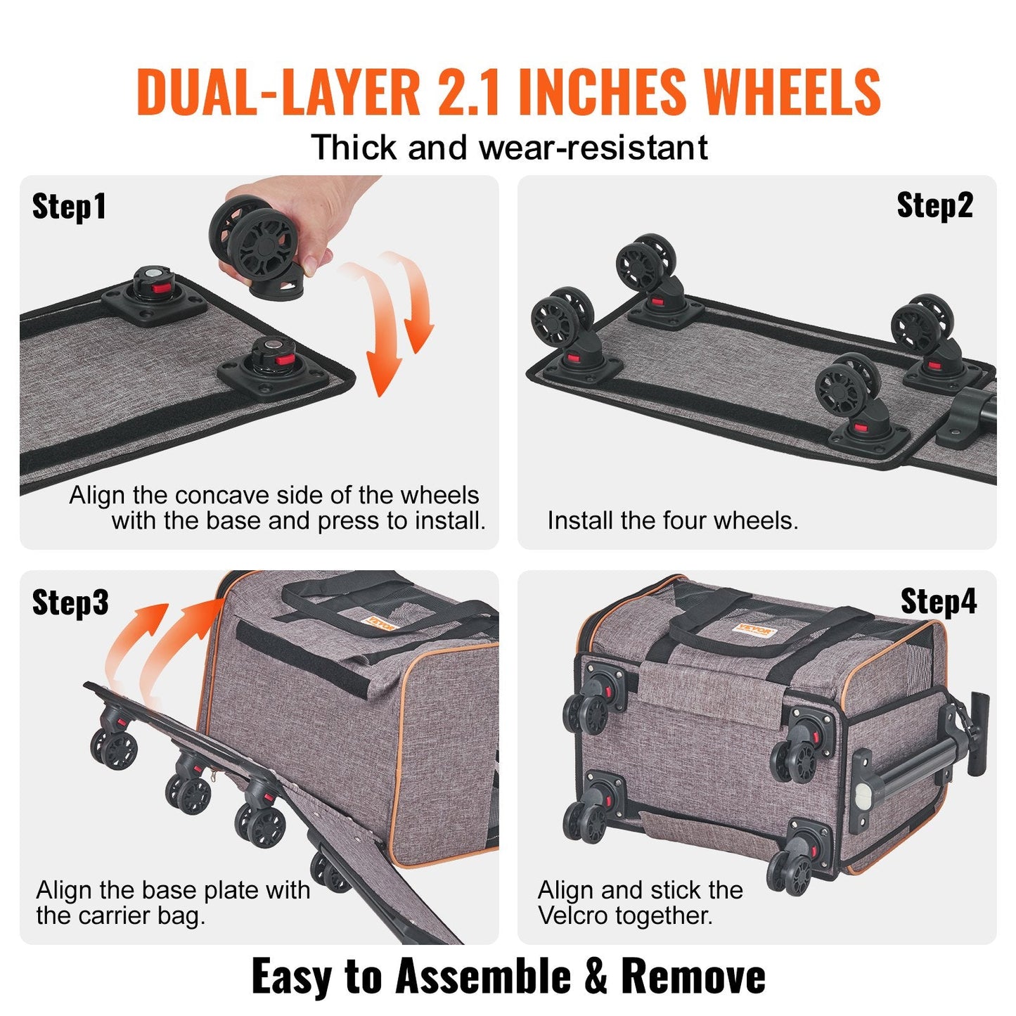 Rolling Cat Carrier with Wheels, Airline Approved, 10 kg Capacity, Grey