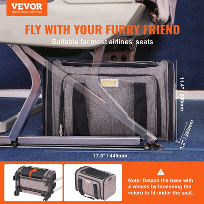 Rolling Gray Pet Carrier with Wheels, Airline Approved, 11.3 kg Capacity