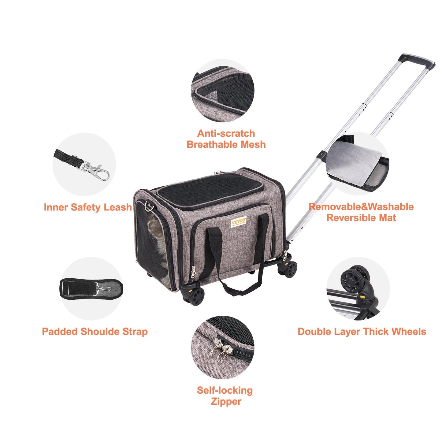 Rolling Gray Pet Carrier with Wheels, Airline Approved, 11.3 kg Capacity