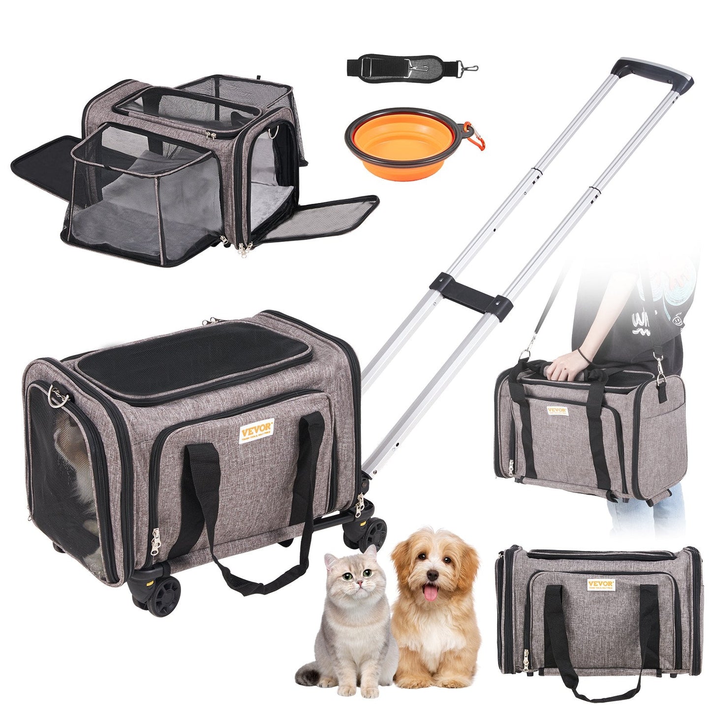 Rolling Gray Pet Carrier with Wheels, Airline Approved, 11.3 kg Capacity