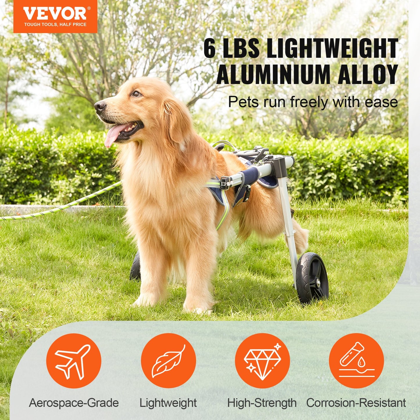 VEVOR 2 Wheels Dog Wheelchair for Back Legs, Pet Wheelchair Lightweight & Adjustable