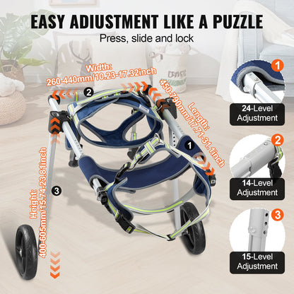 VEVOR 2 Wheels Dog Wheelchair for Back Legs, Pet Wheelchair Lightweight & Adjustable