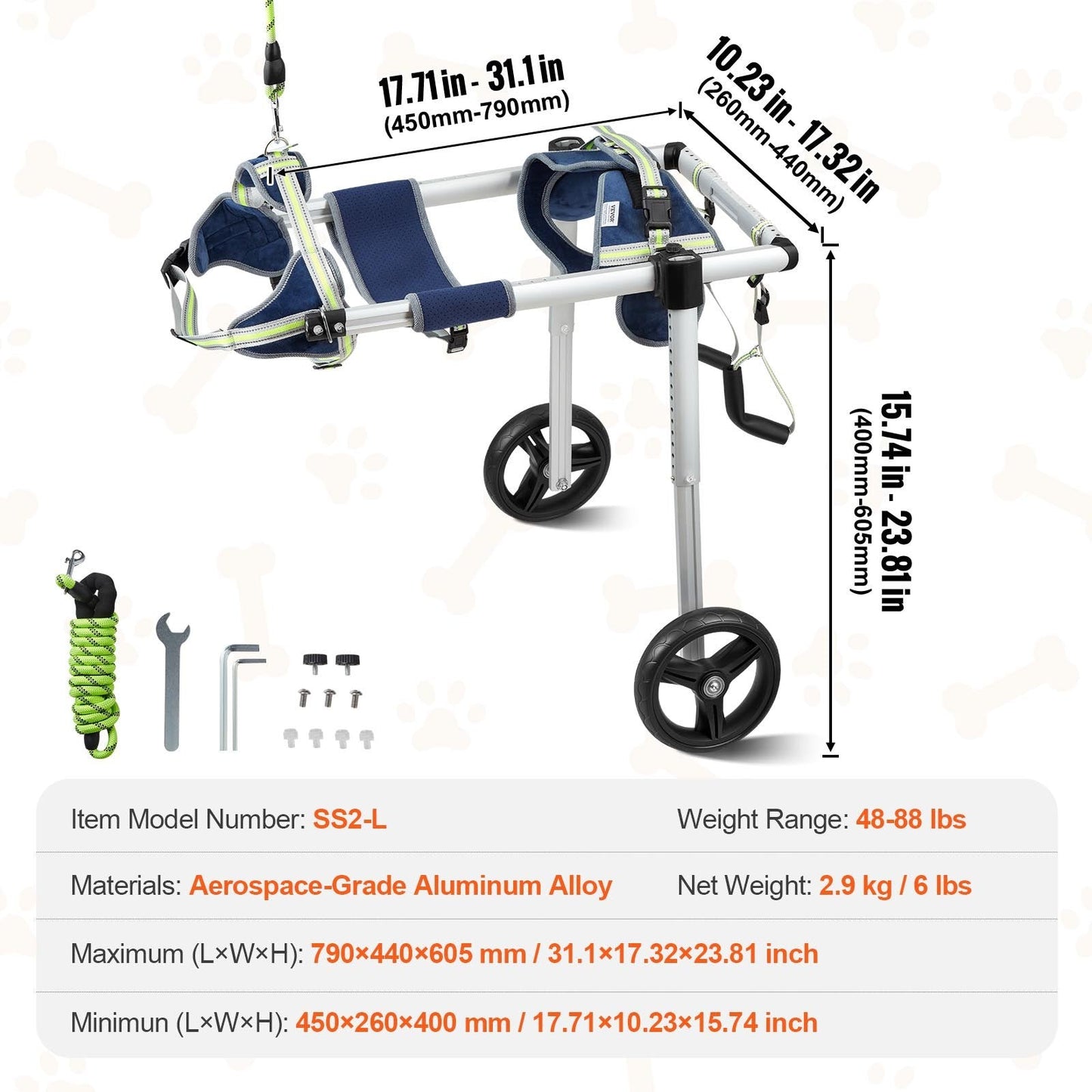 Adjustable Dog Wheelchair for Back Legs, Lightweight & Durable, 2-Wheel Design