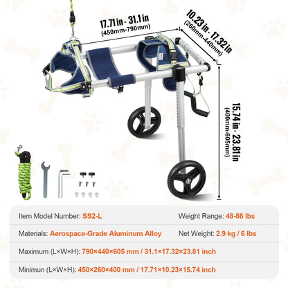 Adjustable Dog Wheelchair for Back Legs, Lightweight & Durable, 2-Wheel Design