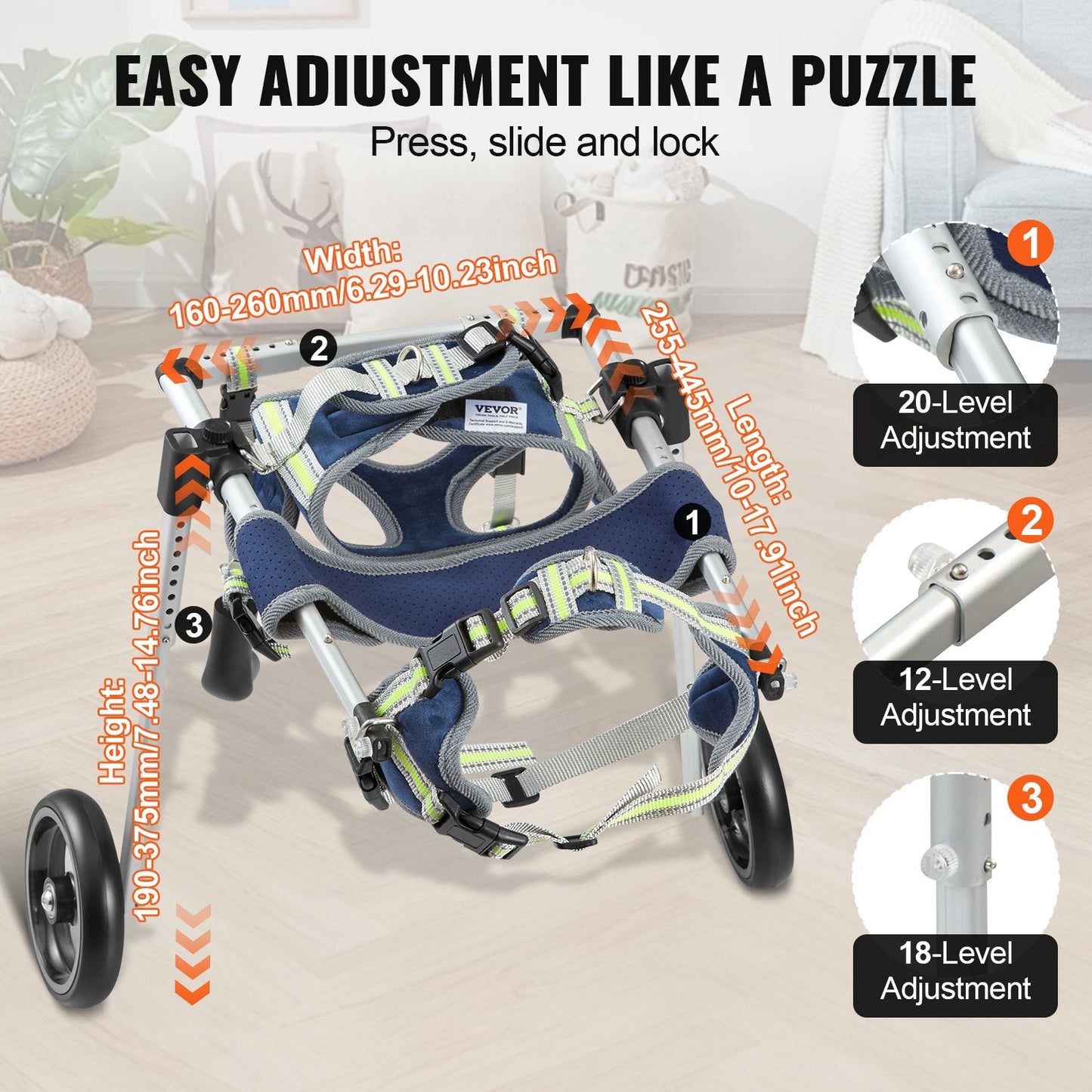 Adjustable Lightweight Dog Wheelchair for Hind Legs Support and Mobility