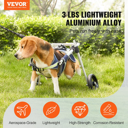 VEVOR 2 Wheels Dog Wheelchair for Back Legs, Pet Wheelchair Lightweight & Adjustable