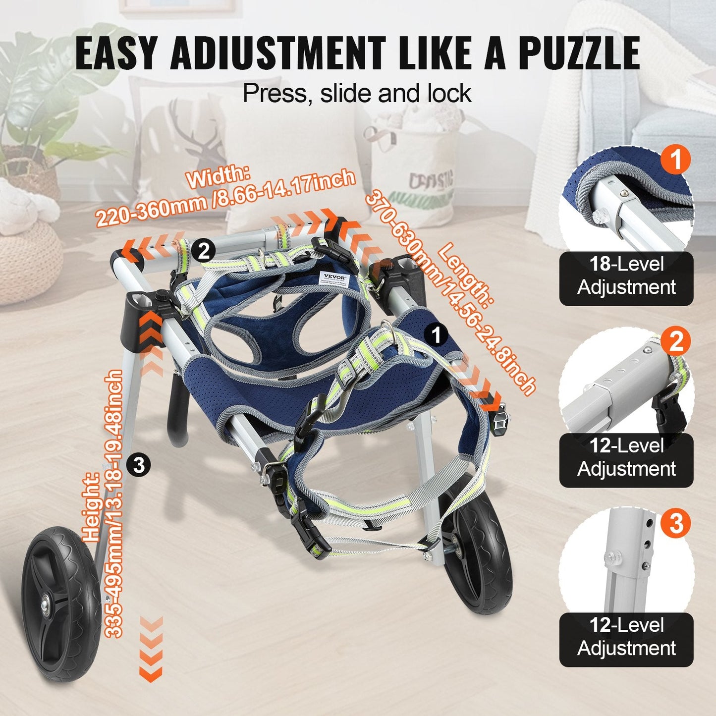 Adjustable Dog Wheelchair for Hind Legs - Lightweight & Durable (M)