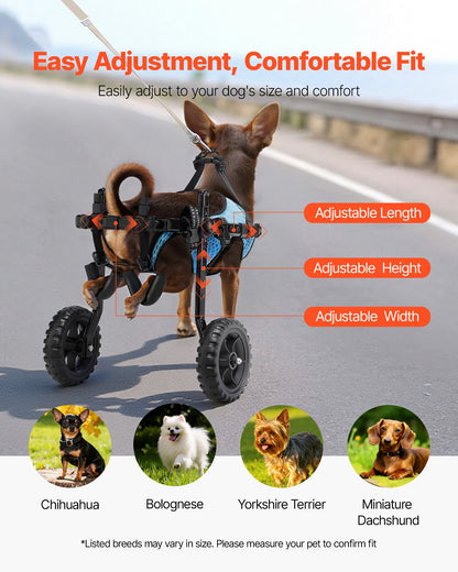 Dog Wheelchair for Back Legs, Adjustable 2 Wheels Pet Wheelchair, Lightweight  Dog Cart with Shock-Absorbing Wheels, Mobility Support Wheel Chair for Disabled Injured Dogs up to 10kg , X-Small