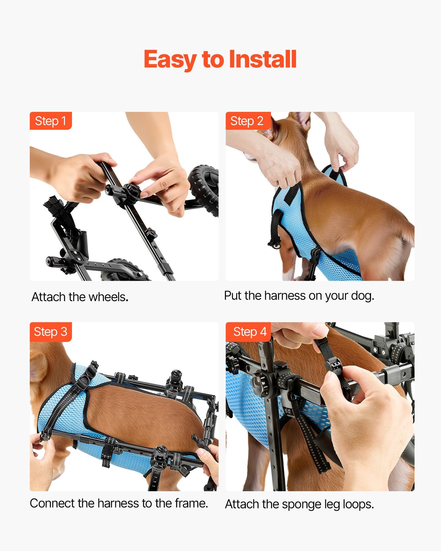 Dog Wheelchair for Back Legs, Adjustable 2 Wheels Pet Wheelchair, Lightweight  Dog Cart with Shock-Absorbing Wheels, Mobility Support Wheel Chair for Disabled Injured Dogs up to 10kg , X-Small