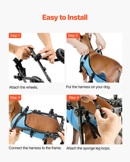 Dog Wheelchair for Back Legs, Adjustable 2 Wheels Pet Wheelchair, Lightweight  Dog Cart with Shock-Absorbing Wheels, Mobility Support Wheel Chair for Disabled Injured Dogs up to 10kg , X-Small