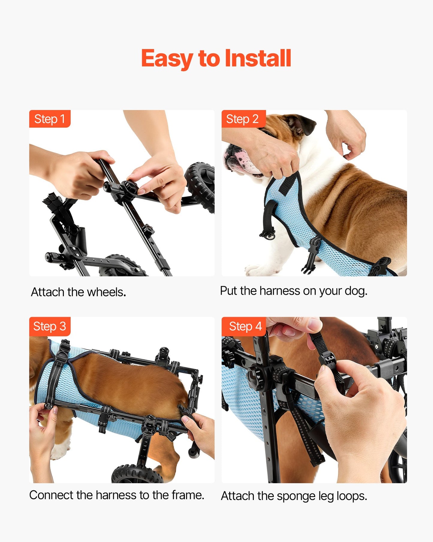 Dog Wheelchair for Back Legs, Adjustable 2 Wheels Pet Wheelchair, Lightweight  Dog Cart with Shock-Absorbing Wheels, Mobility Support Wheel Chair for Disabled Injured Dogs up to 15kg, Medium